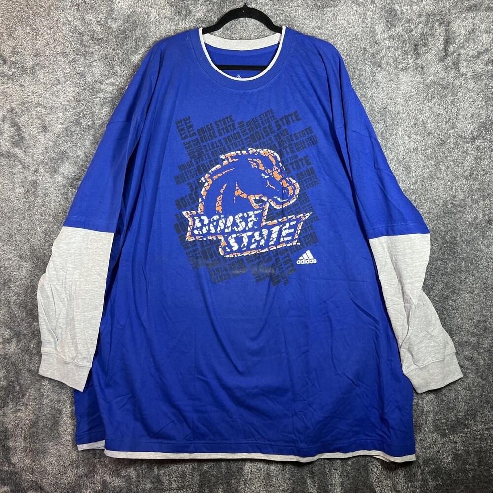 Boise State Broncos Shirt Long Sleeve Mens 6XL Blue NCAA Football Adidas Tee New
